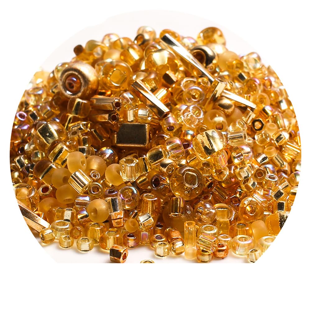 Yurosiay Pack of 1000 Glass Horn Beads Mix Glass Bugle Pen Beads Tubes Sticks Beads Spacer Beads Signal Horn Beads for Bracelet Necklace Jewellery Making Embroidery DIY Crafts Gold Series