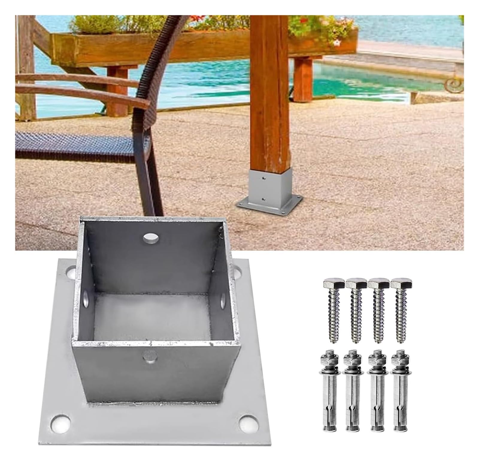 Fence Posts， 4mm Thick Stainless Steel, with Wood Screws and Concrete Anchors, for Deck Railing Mailbox(50x50 Mm(2x2 in),1 Pcs)