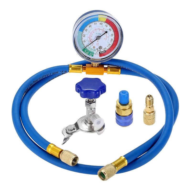 Mangueira de Recarga de Refrigerante R134A para Ar-Condicionado com Manômetro SURIEEN, 129,5 cm, Kit com Adaptadores