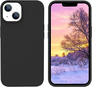 GUAGUA Case for iPhone 13 6.1 Inch Liquid Silicone Soft Gel Rubber Slim Thin Microfiber Lining Cushion Texture Cover Shockproof Protective Anti-Scratch Phone Case for iPhone 13 2021 Black