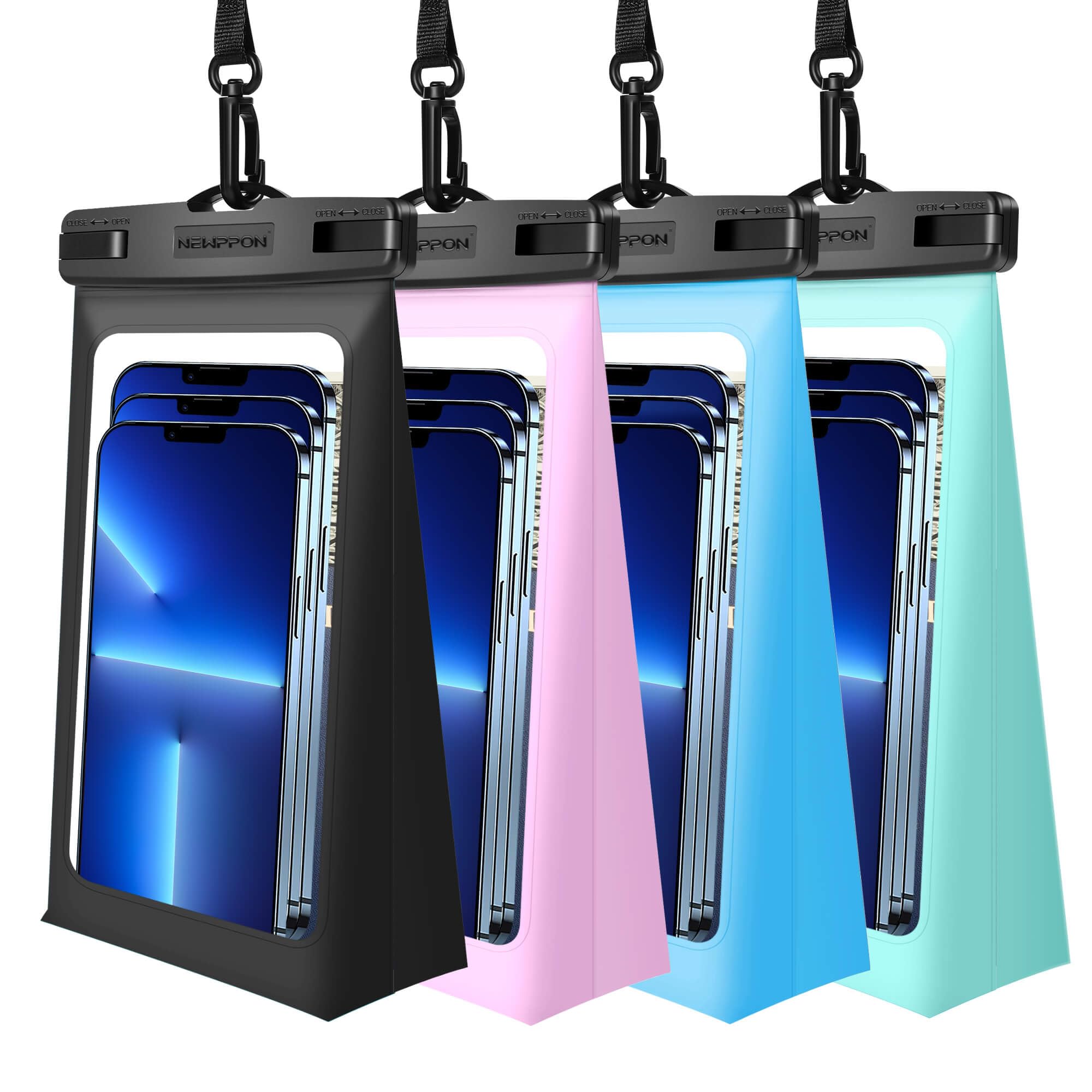 4 Pack Floating Waterproof Phone Pouch - Float Clear Cell Holder Protector with Lanyard - Universal Large Floatable Water Proof Dry Bag Case for