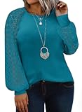 Plus Size Tops for Women Lace Long Sleeve Crew Neck Waffle Knit Business Work Dressy Shirts&lpar;1X-5X&rpar;