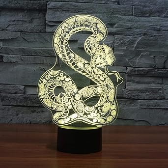 Optical Illusion 3D Snake Python Night Light 16 Colors Changing USB Power Remote Control Touch Switch Decor Lamp LED Table Desk Lamp