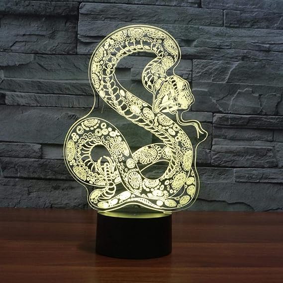 Optical Illusion 3D Snake Python Night Light 16 Colors Changing USB Power Remote Control Touch Switch Decor Lamp LED Table Desk Lamp