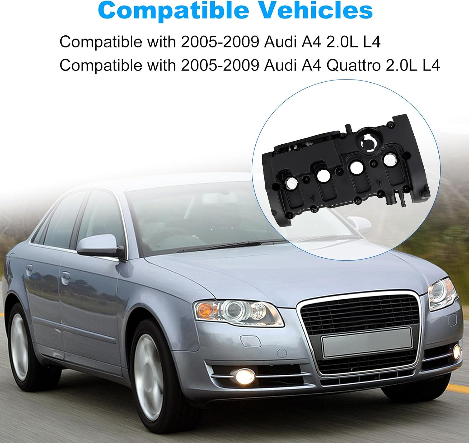 WATERWICH Engine Valve Cover with Gasket & Bolts Compatible with Audi A4, A4 Quattro 2005-2009 2.0L L4 Replacement for 06D103469N, 06D103469J, 06D103469L
