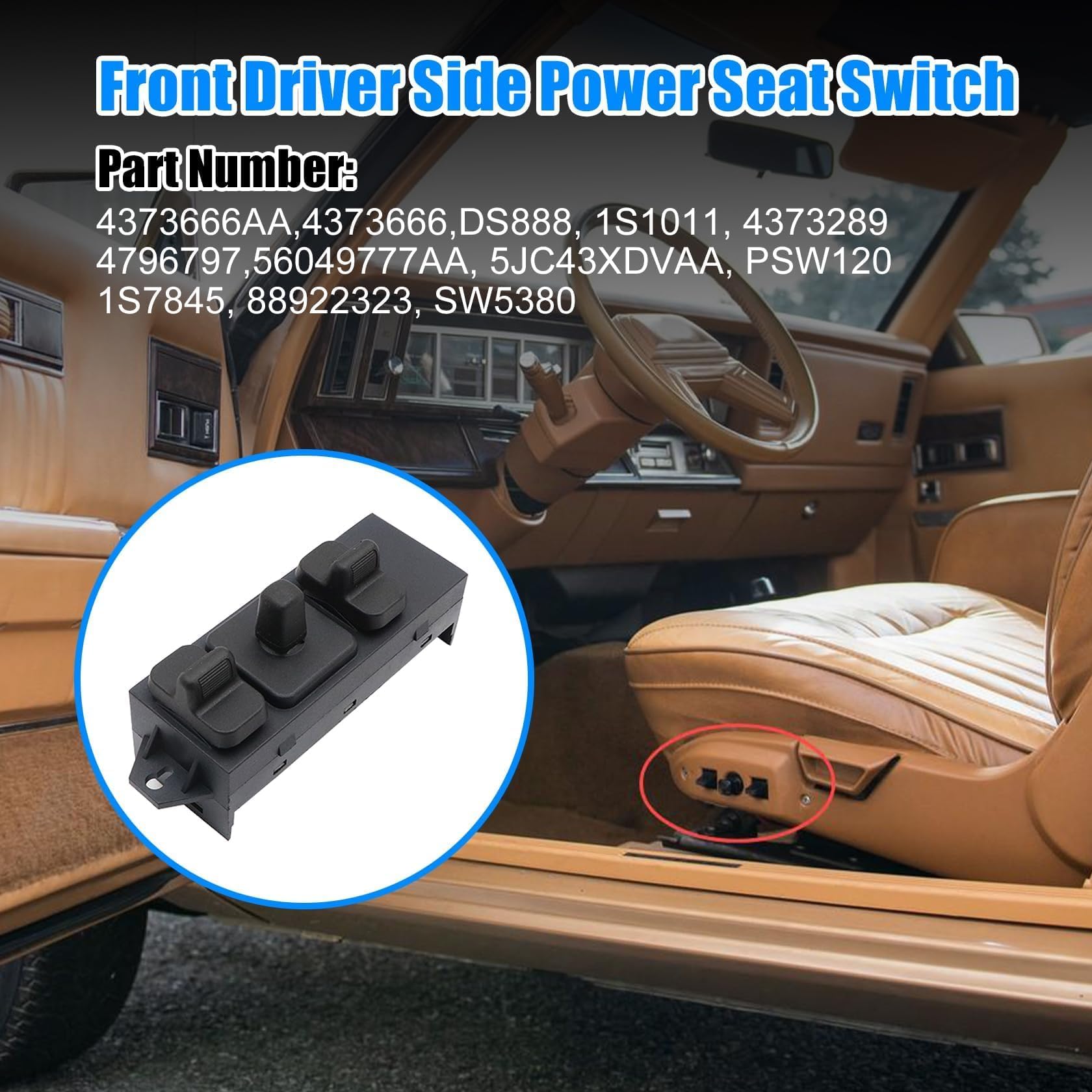 FZJDSD Interruptor de asiento eléctrico del lado del conductor delantero compatible con Chrysler compatible con Dodge Ram compatible con Jeep 1990-2009 Reemplaza 4373666AA