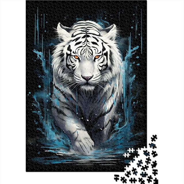 Foto 2 de 6 de Puzzle para adultos con 1000 piezas, tigre blanco, para diversión familiar, toda la familia, 38 x 52 cm
