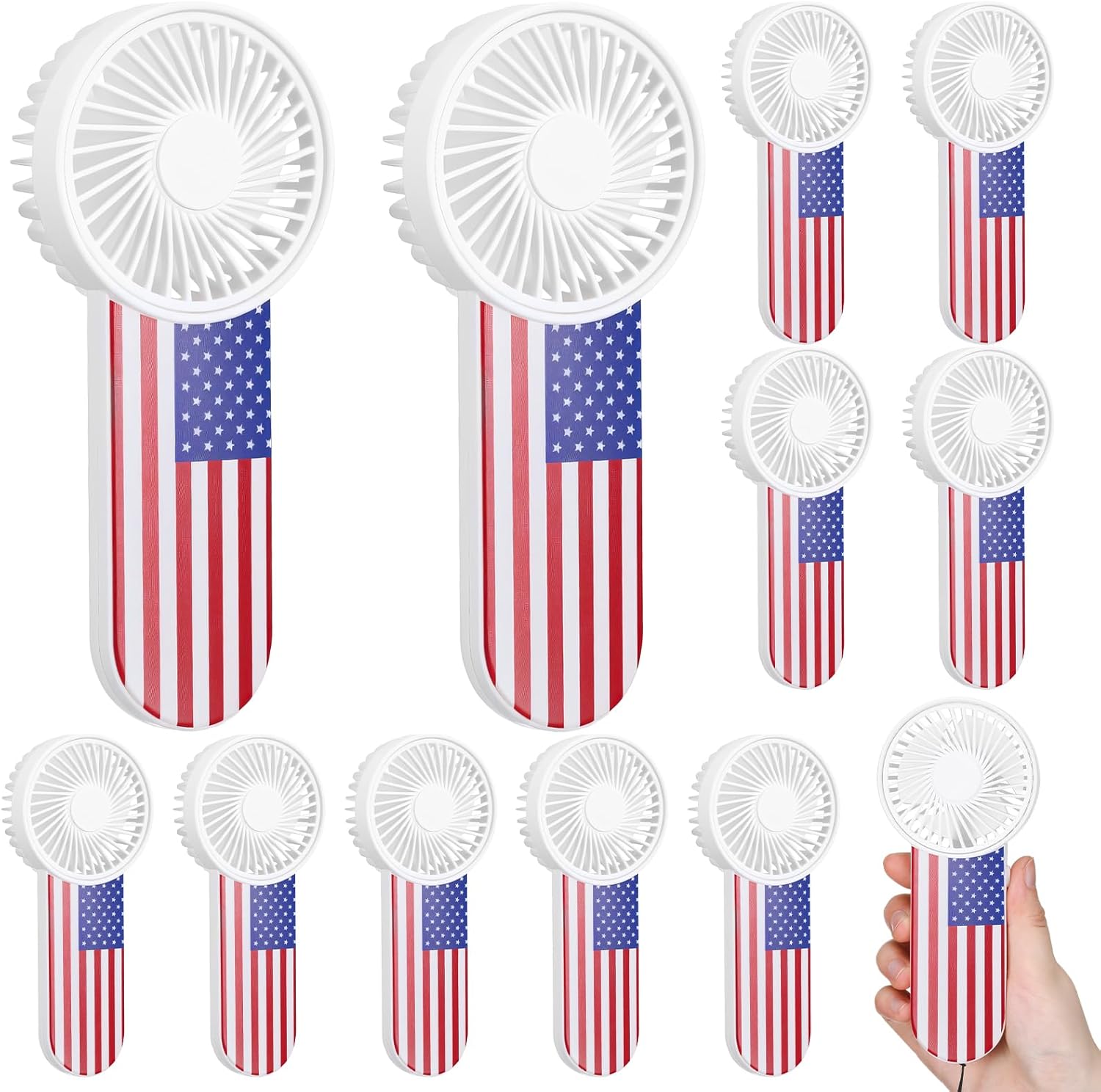 Bucherry 12 Pcs Patriotic Electric Mini Portable Handheld Fans Bulk American Flag 1 Speed Battery Powered Fan Gift 4th of July Party Favors for Summer Independence Day 250th Anniversary