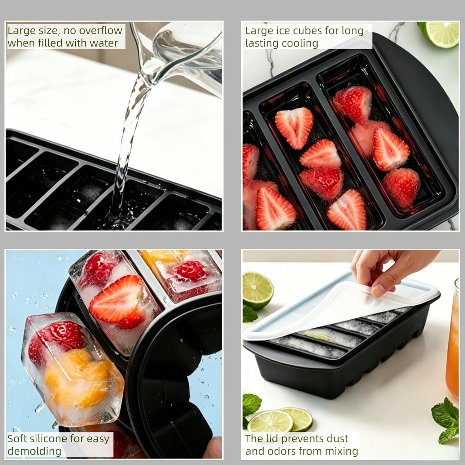 Silicone Ice Cube Tray with Lid, 0.4-Cup, Leakproof, BPA Free (2 Pack)