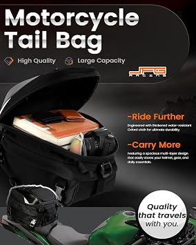 JFG RACING Universal 22-38L Dual Use Motorcycle Tail Bag Seat Helmet Bag | 22-38L capacity,dual-use design,helmet storage,seat helmet bag backpack,for motorcycle motorbike street dirt bike