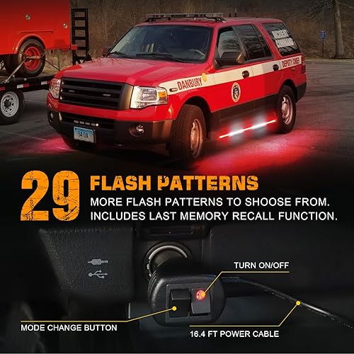 Miniatura 4 de XRIDONSEN 2 tiras de luces de emergencia para camiones de 60 pulgadas, 720 luces LED estroboscópicas, luces estroboscópicas rojas y blancas, luces