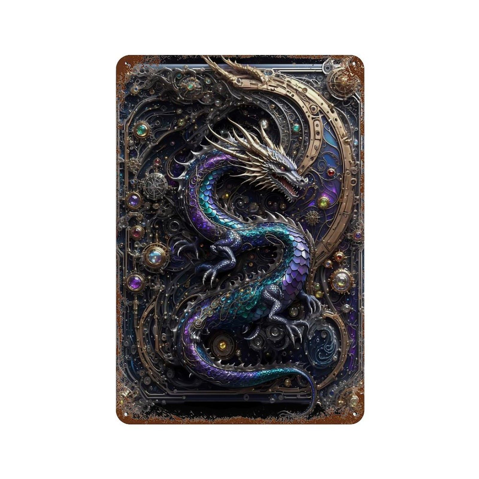 Garage Style Steampunk Dragon Lord Distressed Metal Wall Sign 11.8"x7.9", Rustic Home Decor for Bar And Workshop