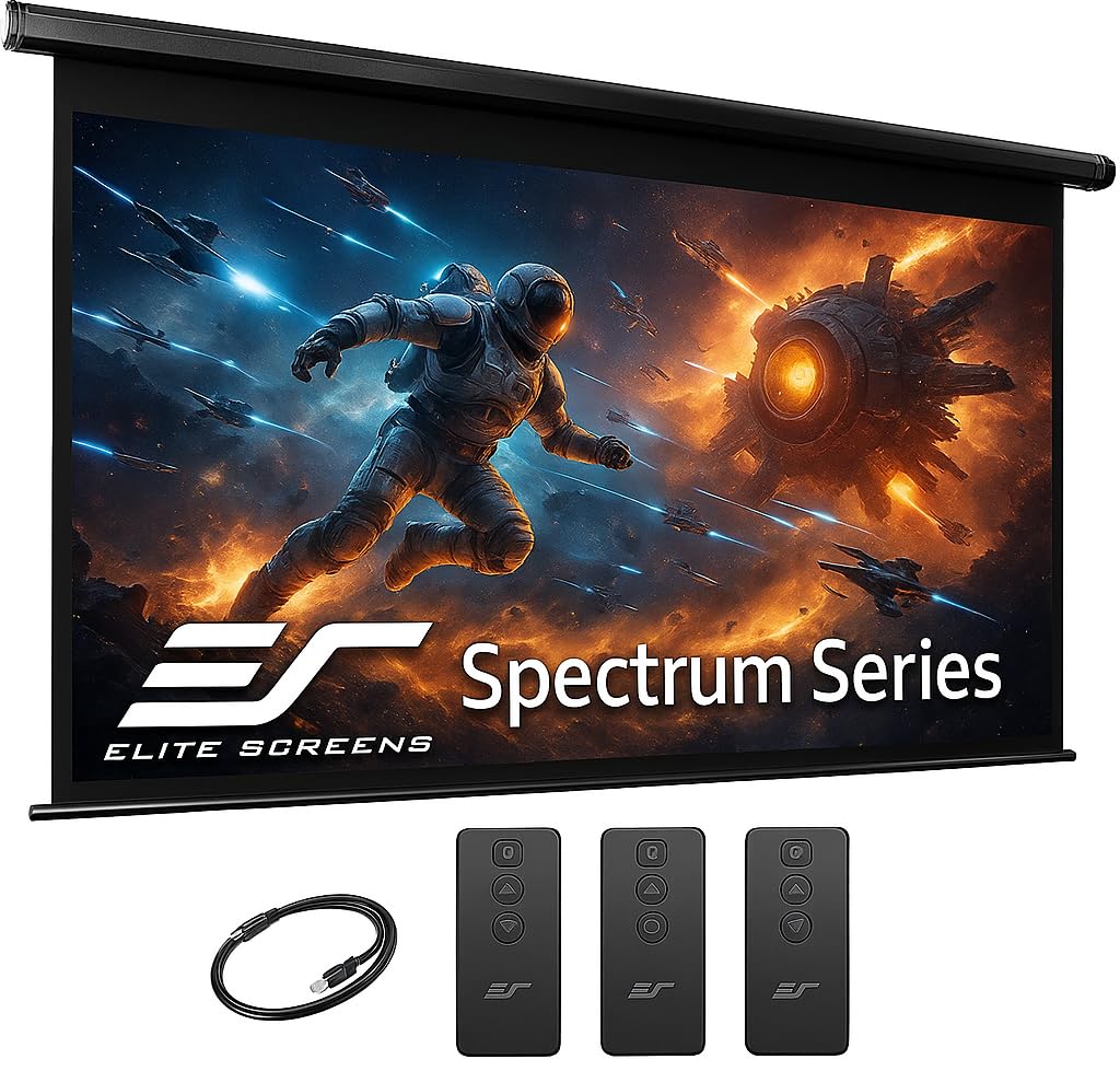 Elite Screens Spectrum RC1 Remote, 125-INCH Diag 16:9, Motorized Projection Screen Movie Home Theater 4K/8K Ultra HD Ready Drop Down, ELECTRIC125H2, Black