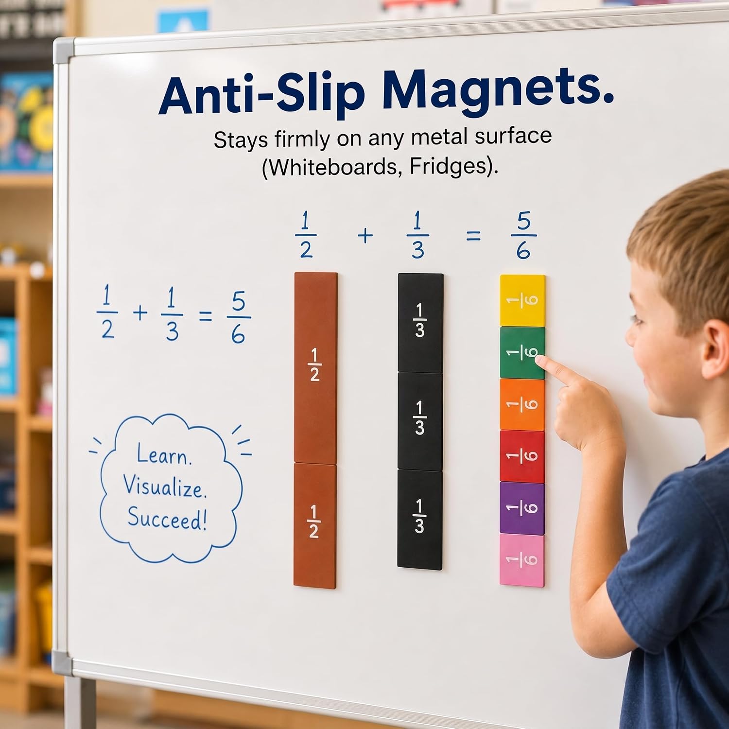 Toddmomy Magnetic Fraction Tiles & Bars, 51Pcs Math Manipulatives for Kids Ages 6-12, Classroom & Homeschool Fraction Equivalence Kit, Educational Math Learning Toy for 3rd-6th Grade