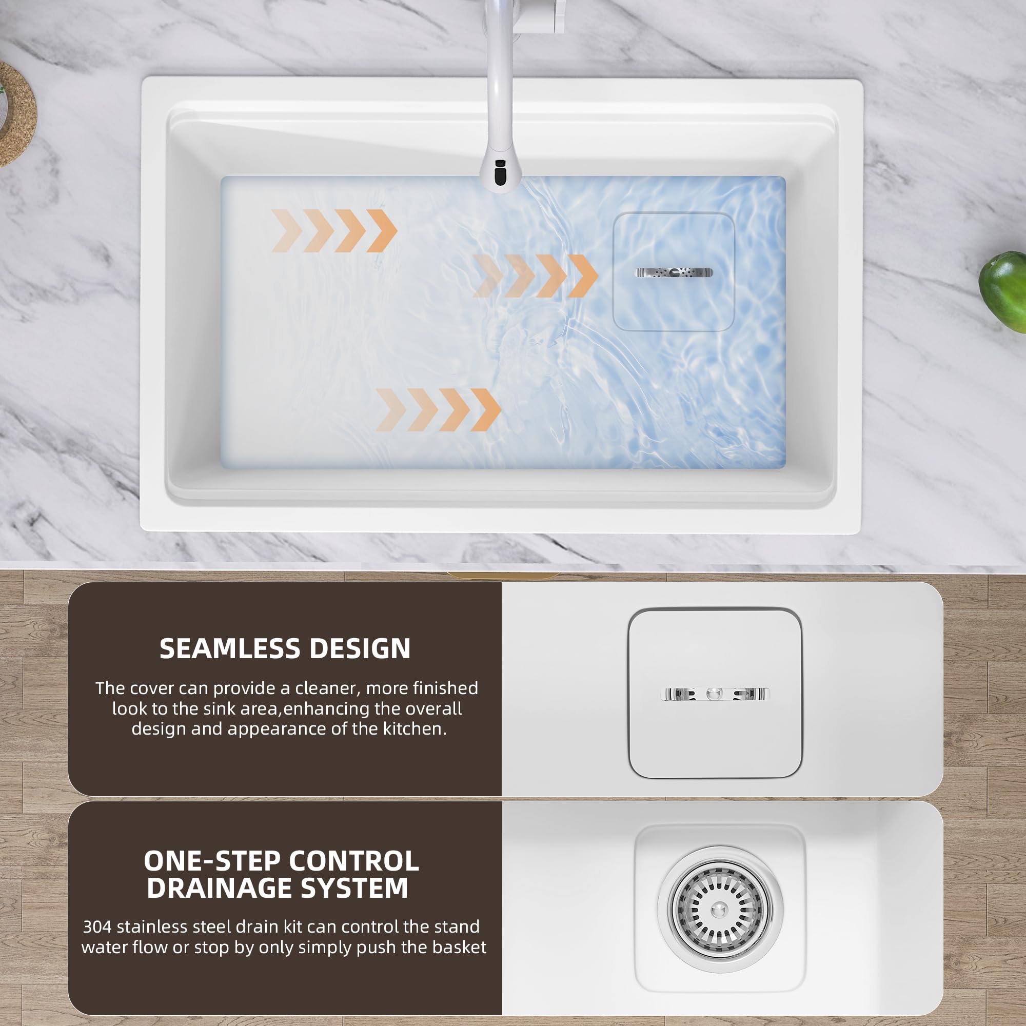 White Undermount Kitchen Sink 30 x19 Granite Composite Kitchen