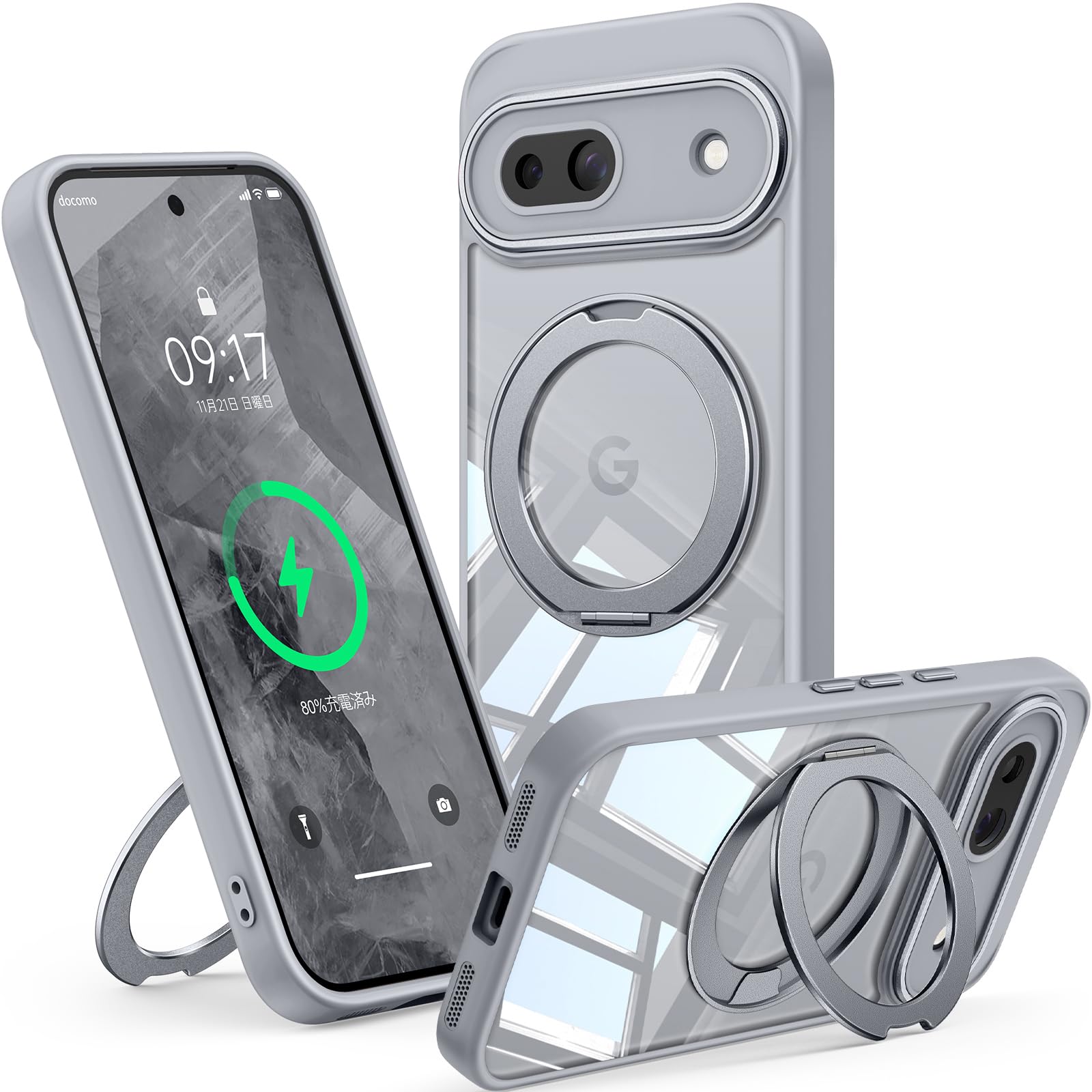 【360°回転スタンド・縦横両対応】FONKCASE Google Pixel 8a 用 ケース Magsafe対応 リング マグネット搭載 黄変防止 ワイヤレス充電対応 レンズ保護 耐衝撃 耐久性 ストラップホール付き マグセーフ対応 スマホケース グーグル ピクセル 8a カバー 6.1インチ(グレー)