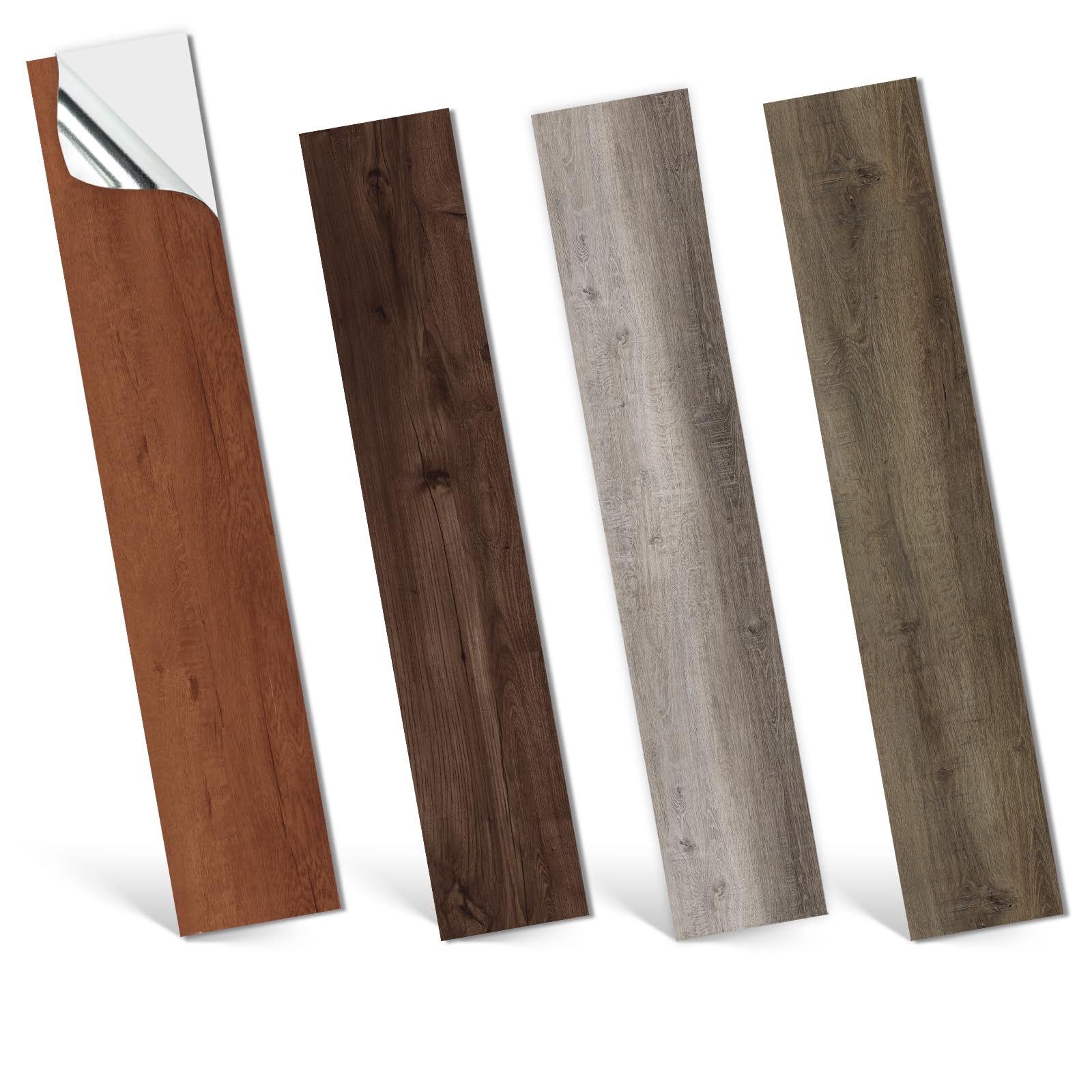 Homease Peel and Stick Floor Tiles 36"L x 6"W, 12 Packs/ 18 Sq.Ft, Vinyl Flooring Wood Plank Floor Stickers Self-Adhesive Waterproof for Bathroom Kitchen RV, Mahogany Wood