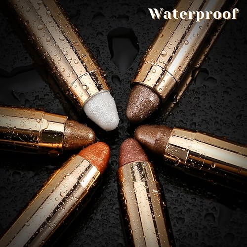 Miniatura 5 de Apooliy Lápiz de sombra de ojos, lápiz de sombra de ojos metálico con purpurina, lápiz iluminador color crema, lápiz iluminador impermeable de larga