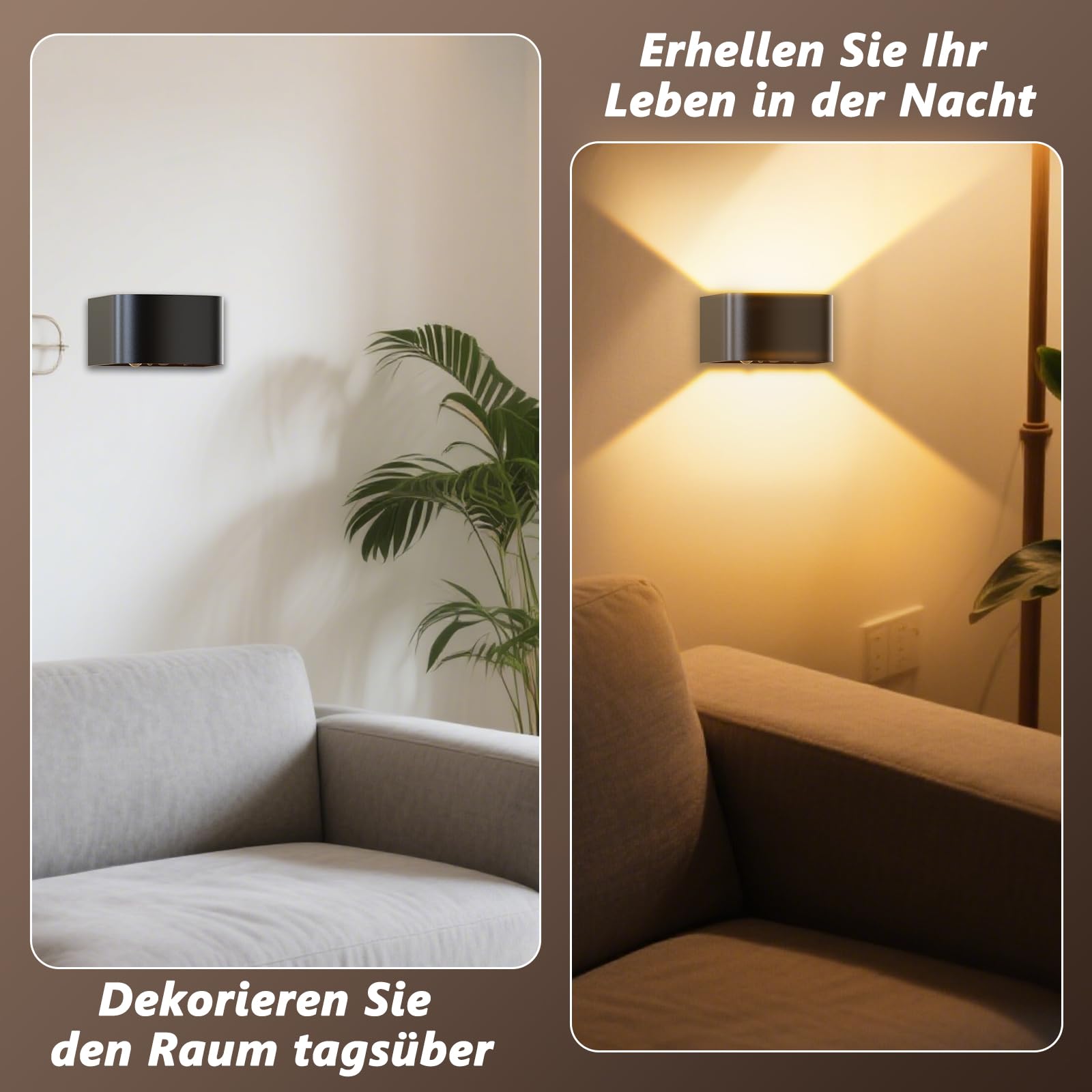 LED Wandleuchte Innen mit Bewegungssensor, 2 Stück 4000mAh Akku Kabellose Wandlampe mit Fernbedienung, 3 Farben/Modi Ohne Bohren Wanddeko Wandleuchte für Schlafzimmer Wohnzimmer Treppe Flur