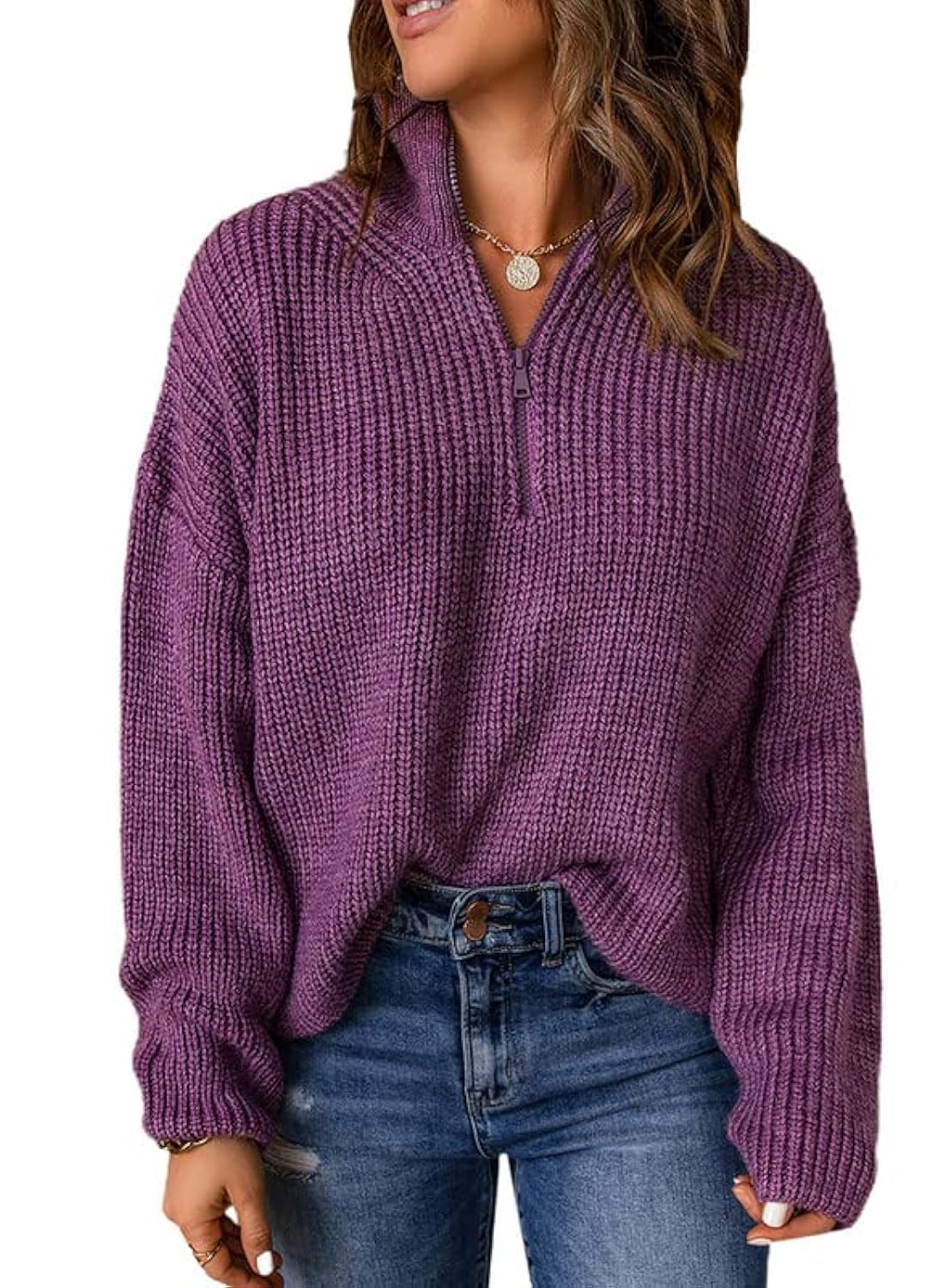 Dokotoo Womens Sweaters 1/4 Zip Pullover Polo V Neck Dressy Casual Tops