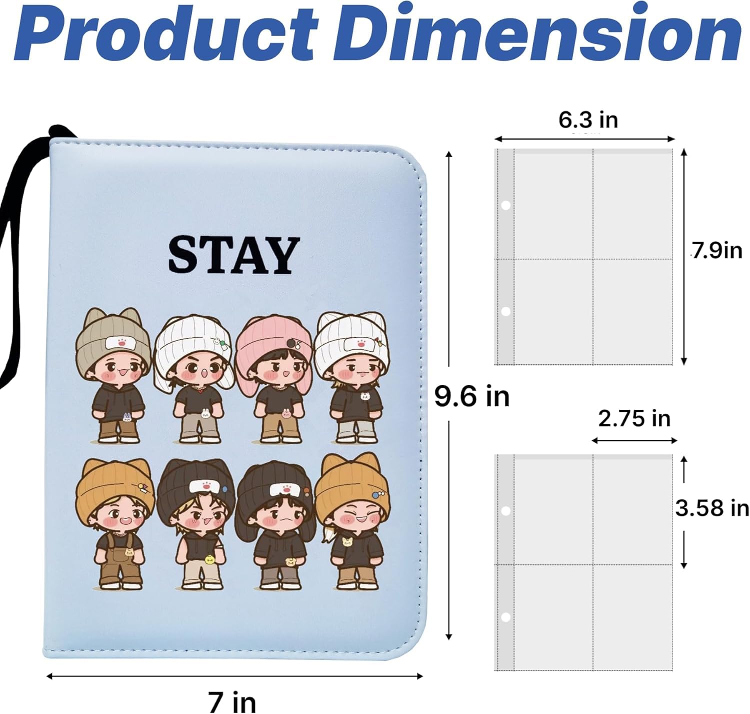 STAY Cute Trading Photocard Binder, album fotograficzny z kreskówek, uchwyt na karty, 900 kart z rękawami na karty Lomo, prezent - chłopcy i dziewczęta, idol Photo Protect (niebieski)