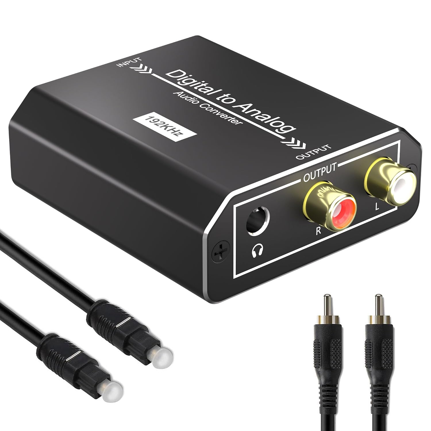 192KHz Digital to Analog Audio Converter, DAC with Optical Toslink & Coaxial to RCA & 3.5mm AUX Output, 24Bit High Resolution PCM Audio Adapter for TV/DVD/Blu-Ray/Game Console Home Theater System