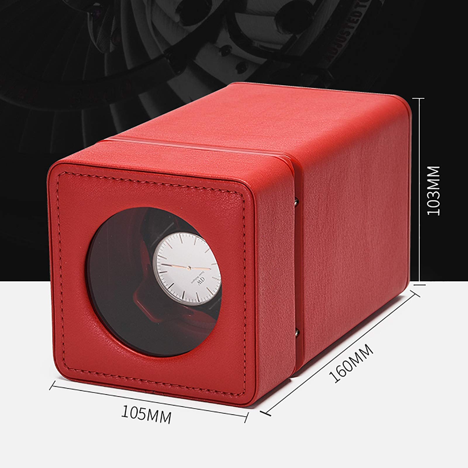 Spinner-Wickelbox Uhrenbeweger – Einzeluhrenschüttler Mechanische Uhren Automatischer Drehteller Leises, antimagnetisches Shake-Uhrengerät Startseite Uhrenaufzugsbox Aufbewahrungskoffer Rot Schwarz