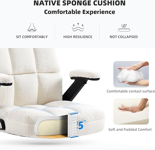 Miniatura 3 de SEATZONE Silla de oficina ejecutiva, silla de escritorio de cuero negro con reposabrazos abatible, sillas de escritorio con ruedas, silla giratoria