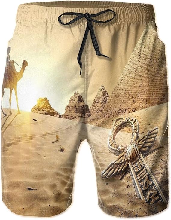 Egyptian Tourist Camel Pyramid Men's Board Shorts Quick Dry Swim Trunks