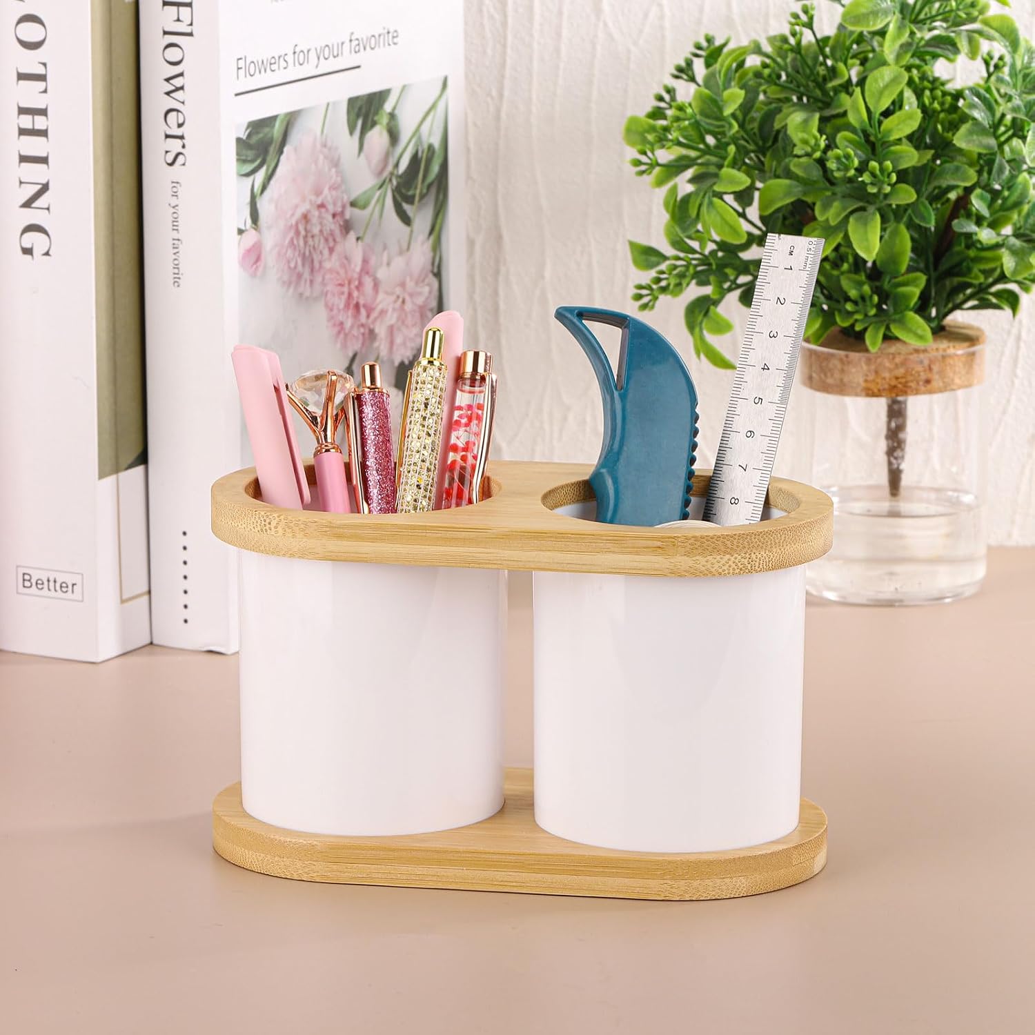 Toothbrush Holder Toothpaste Holder Stand Bathroom Countertop Organizer, 2 Slots Electric Toothbrush Holder Storage - Bamboo Tray