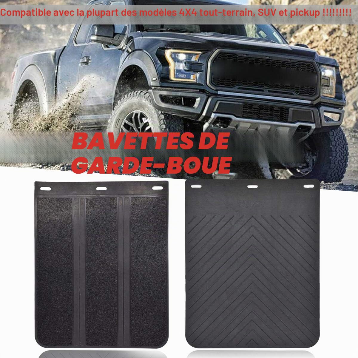 Lot de 2 bavettes de garde-boue universelles en caoutchouc pour voiture, camionnette, camion, monospaces, camping-car