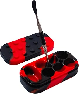 34ml Silicone Wax Concentrate Container Multi-compartment 6+1 Non-stick Jar with Carving Tool (Red Black)