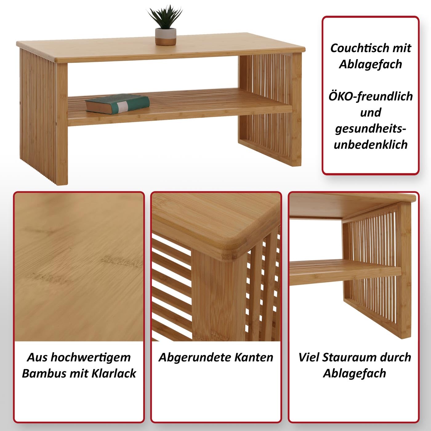 Mendler Bambus Couchtisch HWC-N80 Ablagefach 46x97x55cm | Wohnzimmertisch, Tisch, Sofatisch, Beistelltisch, FSC®-Zertifiziert
