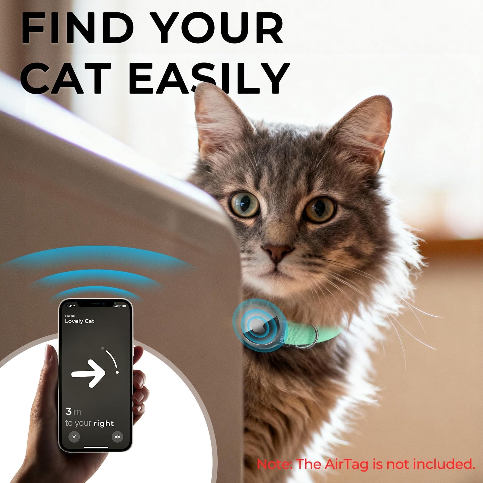 Condition photo showing New/Like New for airtag cat collar, ultra elastic cat tracker collar (green)