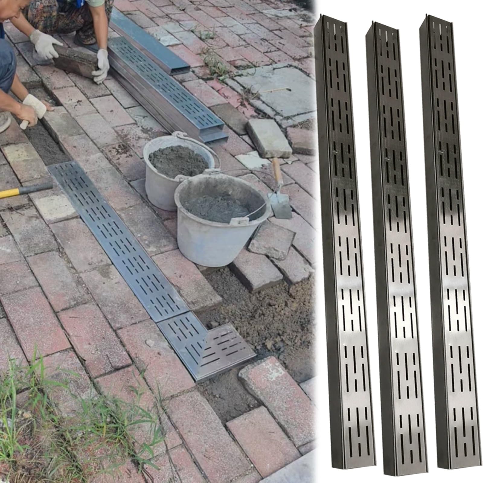 Caniveau de drainage pour cour et jardin avec grilles robustes lot de 15