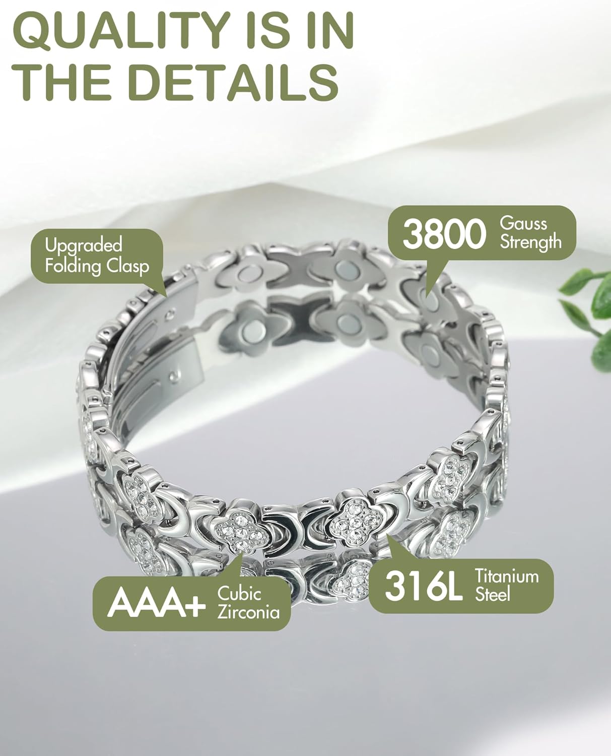 Feraco Magnetic Bracelets for Women with 3800 Gauss Effective Magnets, Stainless Steel Bracelet with Sparkling Zirconia, Infinite Symbol - Image 7