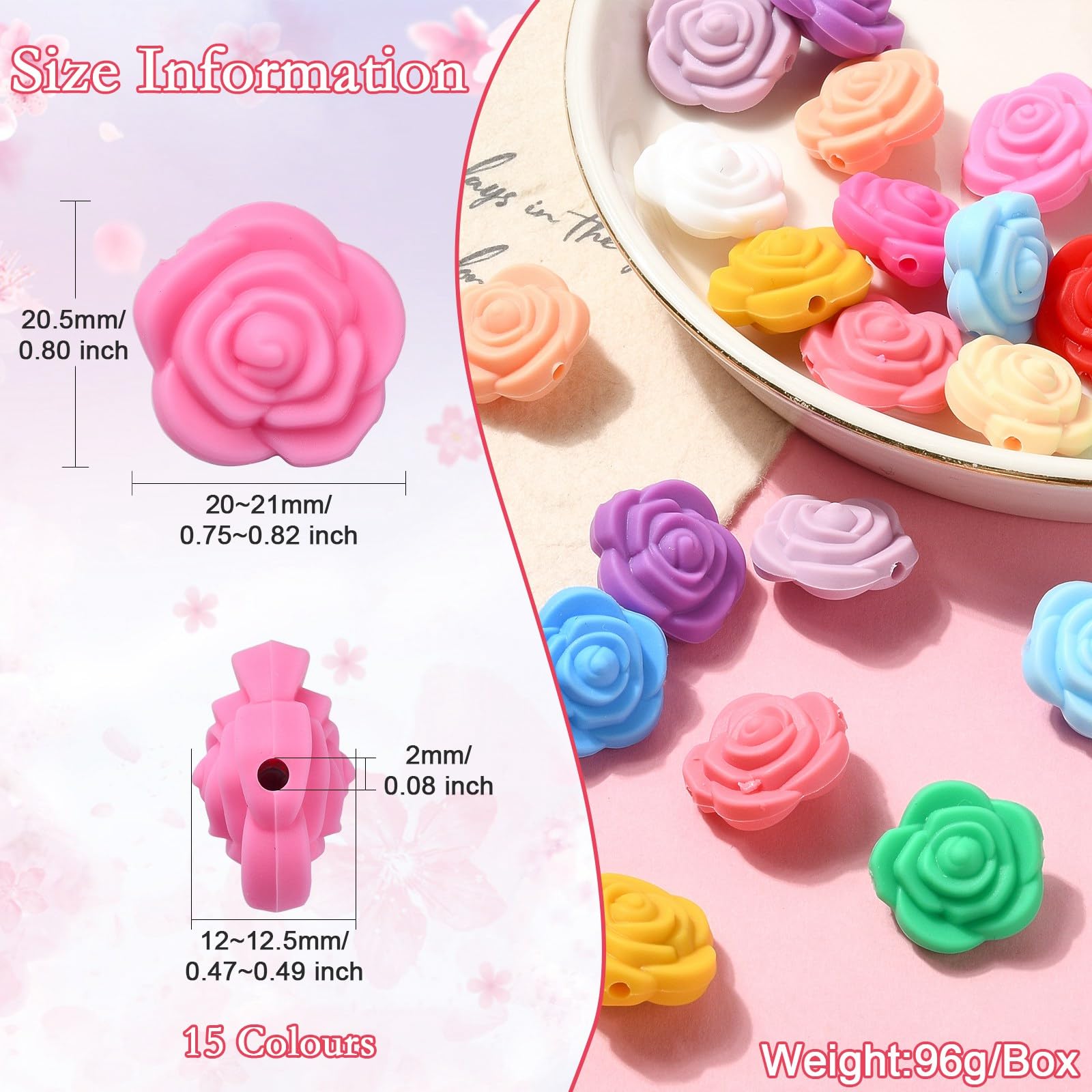 ローズ Amazon.com: KitBeads 30pcs 20mm 15 Colors Silicone Flower