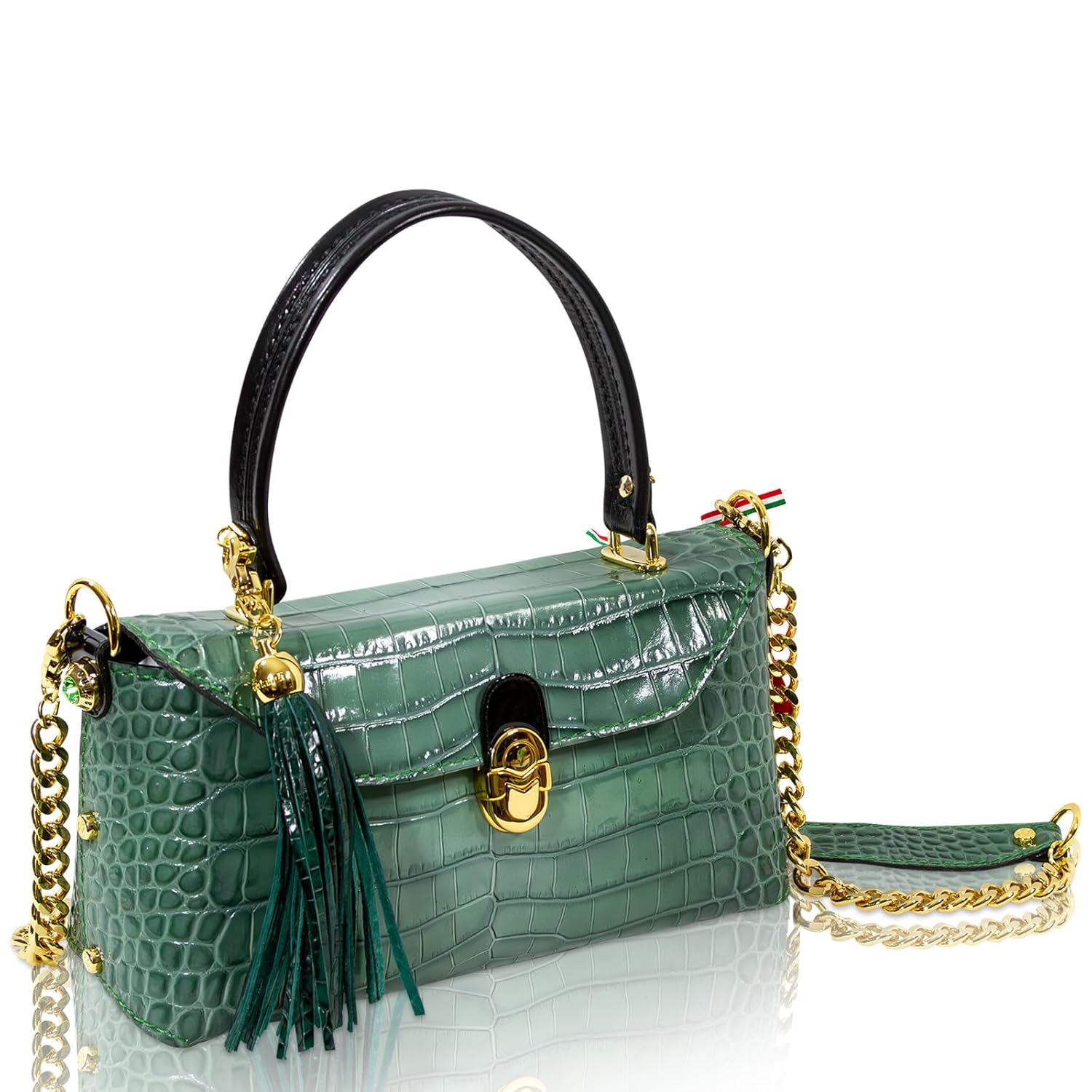 Designer East West Tote Purse Jade Croc Embossed Leather Structured Bag Italian Handbag