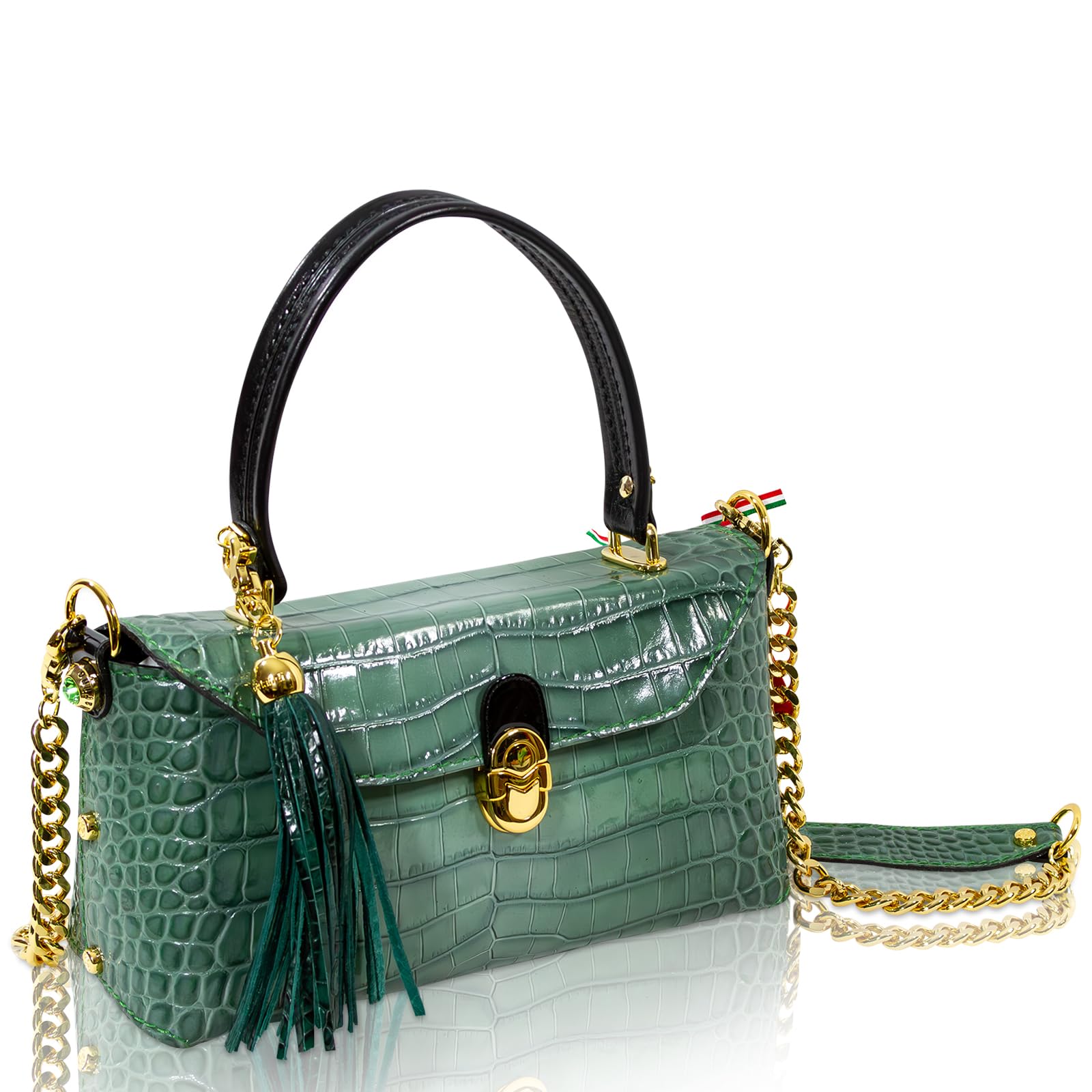 Designer East West Tote Purse Jade Croc Embossed Leather Structured Bag Italian Handbag