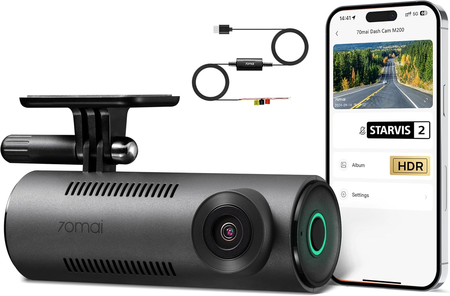 【70mai QHD Dash Cam M310 + Hard Wire Kit UP03】 1296P Car Dash Cam Front with Built in WiFi 130° Wide Angle FOV WDR Night Vision Voice Control App