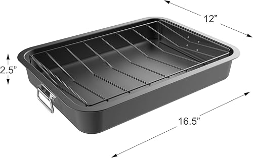 Miniatura 2 de Sartén para asar con estante en ángulo, asador antiadherente para horno y bandeja extraíble, drena grasa y grasa para una cocina más saludable.