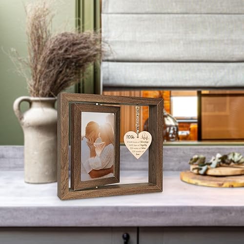 Miniatura 5 de EYITUPC Marco de fotos de aniversario de 10 años para esposa, marco de aniversario de boda de estaño para parejas