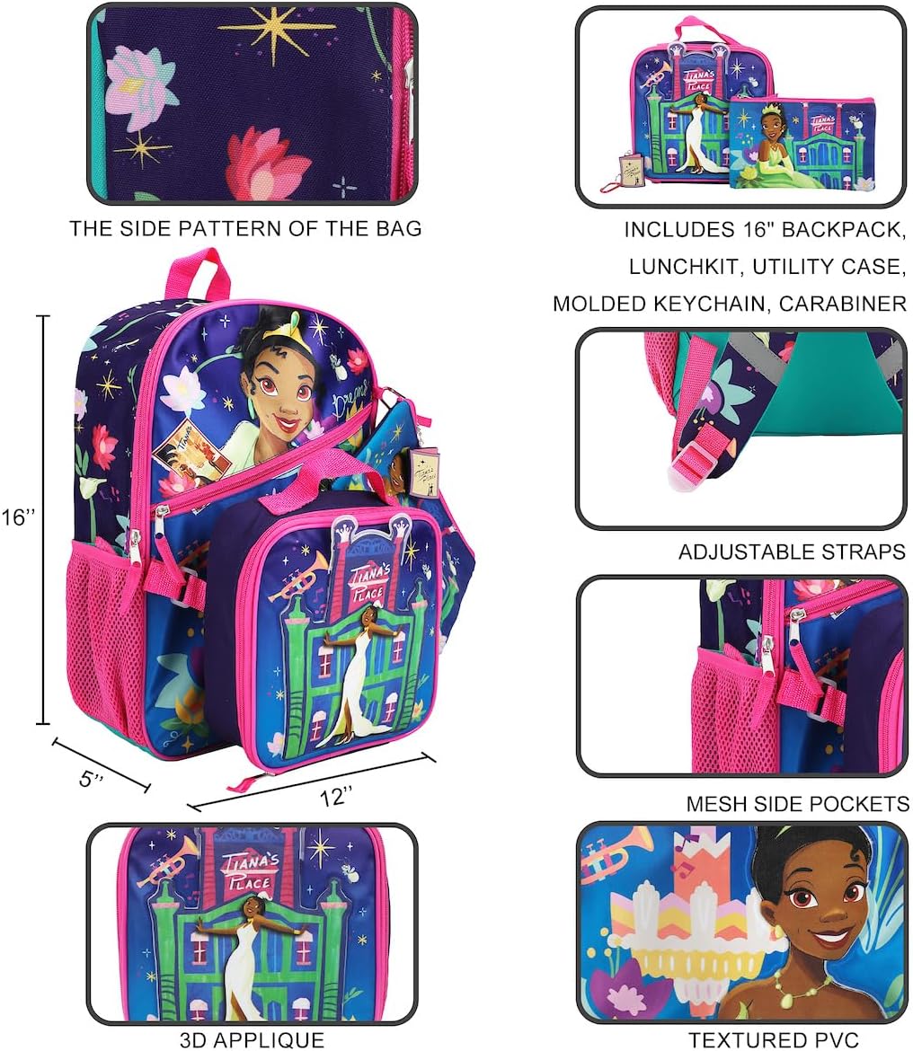 BIOWORLD Womens Kid Disney Princess Backpack Set (Little Kid/Big Kid) Purple 1 Onesize