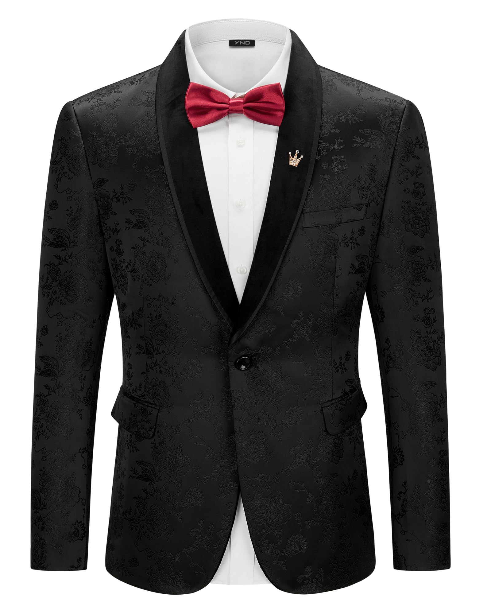 Men's Velvet Floral Blazer, One Button Tuxedo Jacket, Shawl Lapel Suit Coat for Dinner Prom Party Wedding
