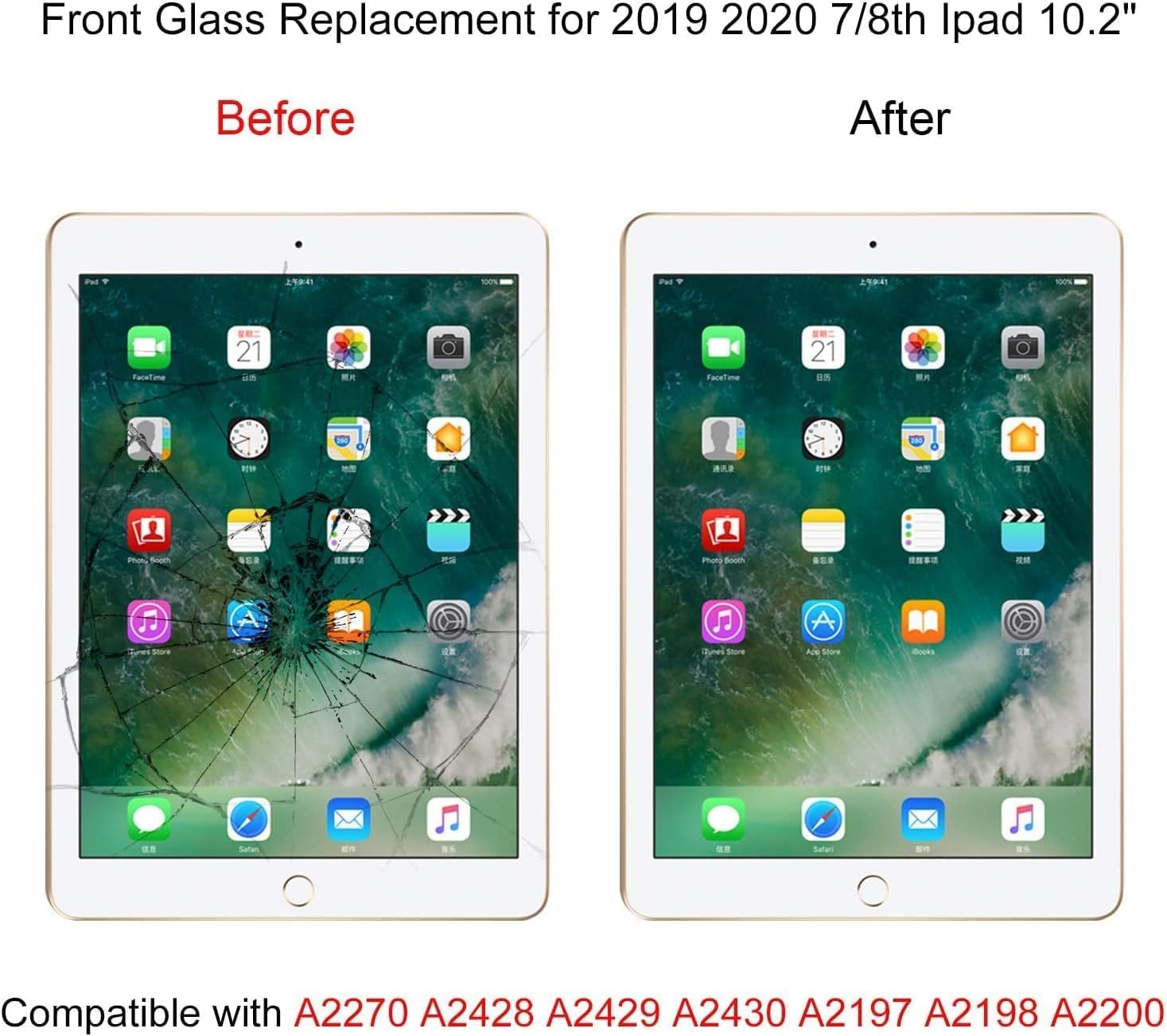 for iPad 7 7th/8 8th Gen Screen Replacement Digitizer 2019/2020 10.2",T Phael for 7th 8th Generation A2197 A2198 A2200 A2270 A2428 A2429 A2430 Without Button + Video Tips(White)
