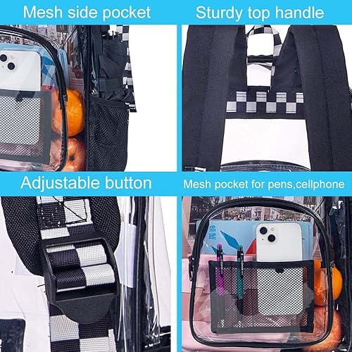 Miniatura 6 de Mochila escolar transparente y resistente de cloruro de polivinilo, para mujeres y hombres, talla única