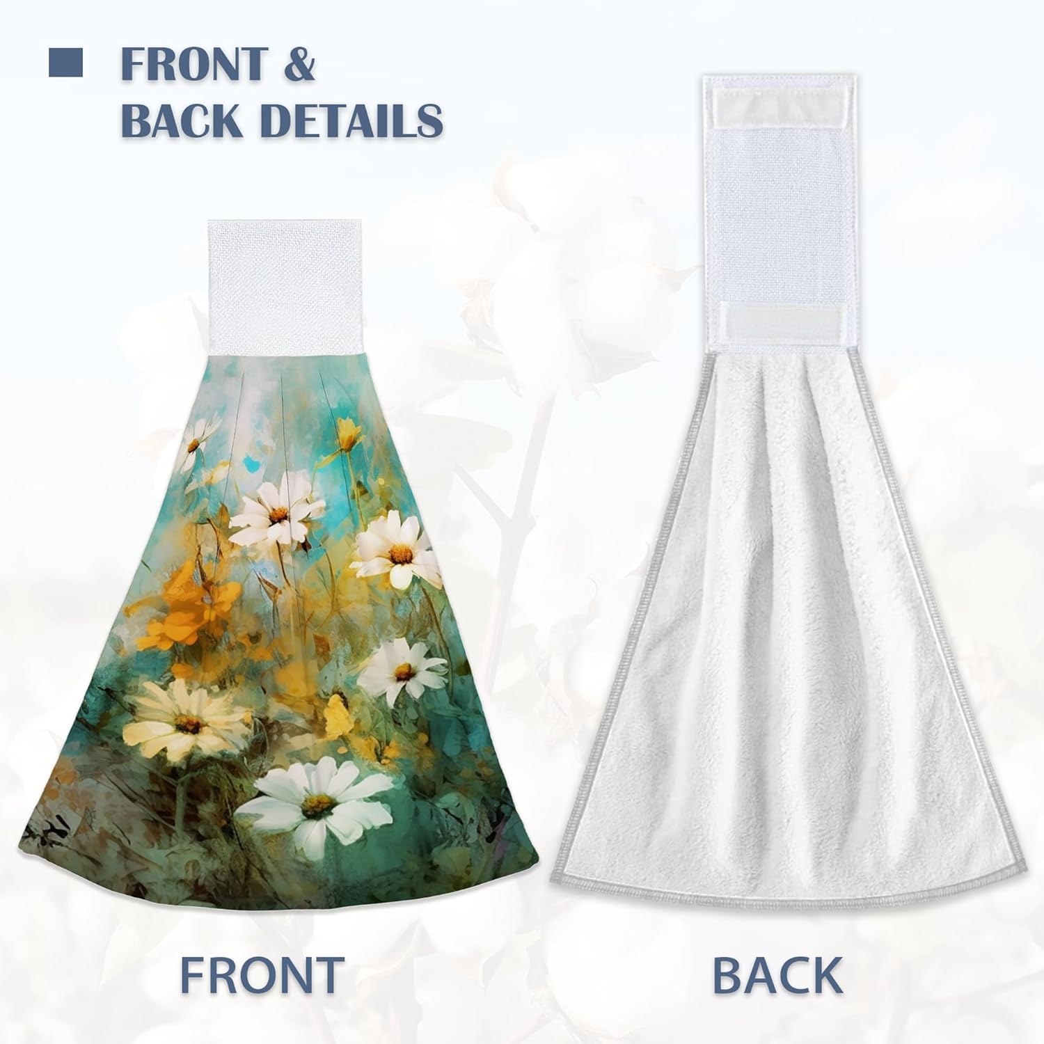 Elightvap Watercolor Daisy Flower Hanging Kitchen Towels Hand Tie Towel Set of 2 Fast Drying Dish Tea Towels for Bathroom Toilet Gym Decor - Image 3