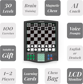 TOP 1 CHESS Classic Voice Master Electronic Chess Set, Ages 6+, 1-2 Players, Improve Skills with Chess Games