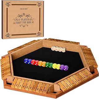 2-6 Players Shut The Box Dice Game, Wooden Board Table Math Game with 16 Dice, Classics Tabletop Games for Kids Adults, Family,Classroom,Home,Party or Pub