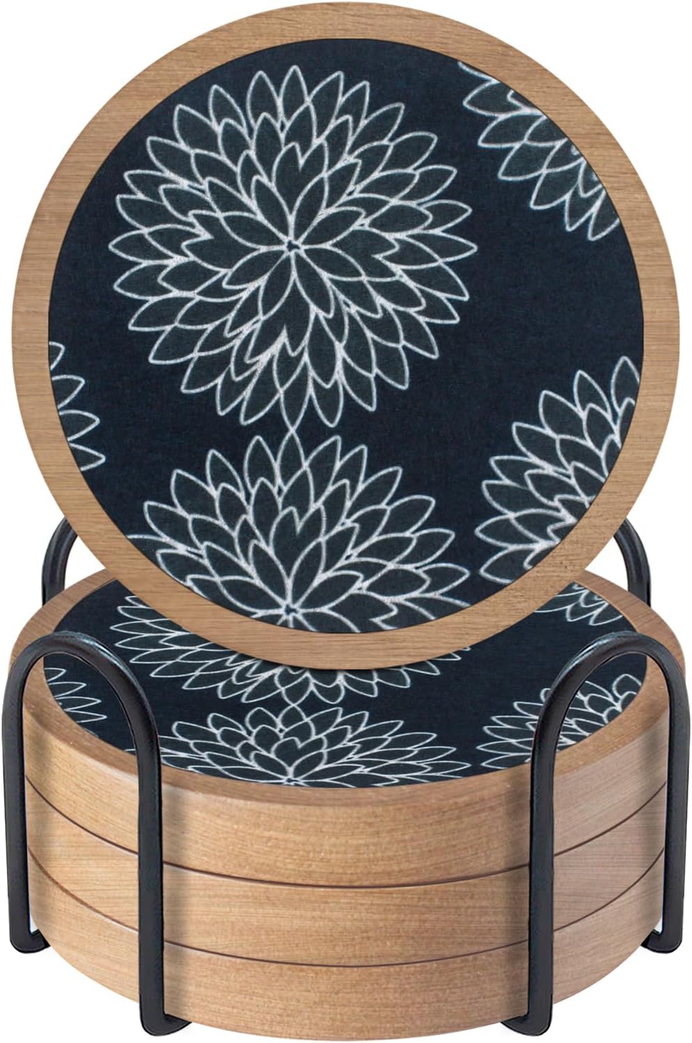 Amazon.com | Wood Coasters Set of 4 with Holder, Cewiru Cup Mat for ...